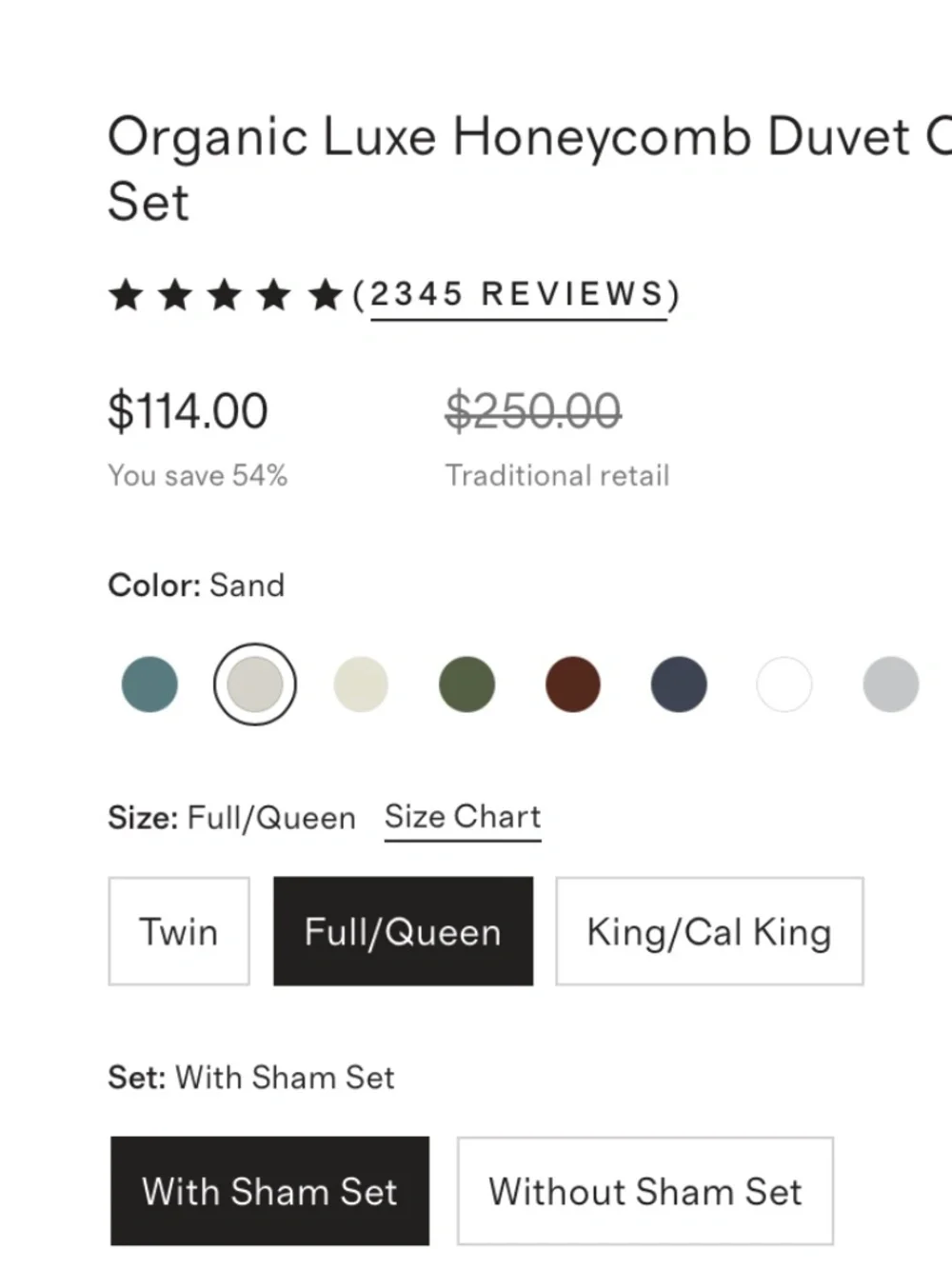 Quince Organic Luxe Honeycomb Duvet Cover Set Queen Full w/shams Sand Tan